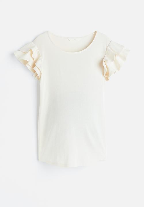 H&M - Mama flutter-sleeved jersey top - white
