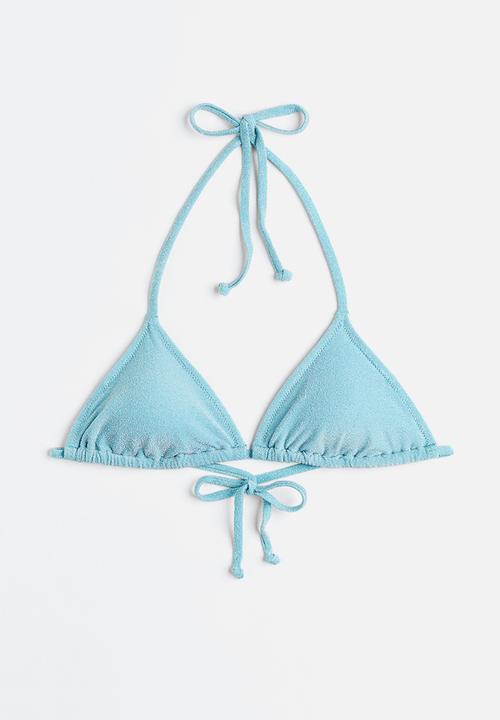H&M - Padded triangle bikini top - light turquoise glittery