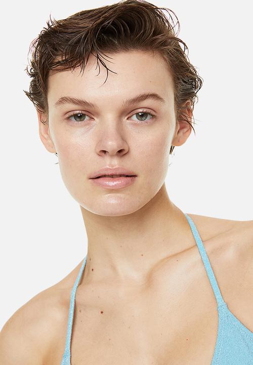 H&M - Padded triangle bikini top - light turquoise glittery