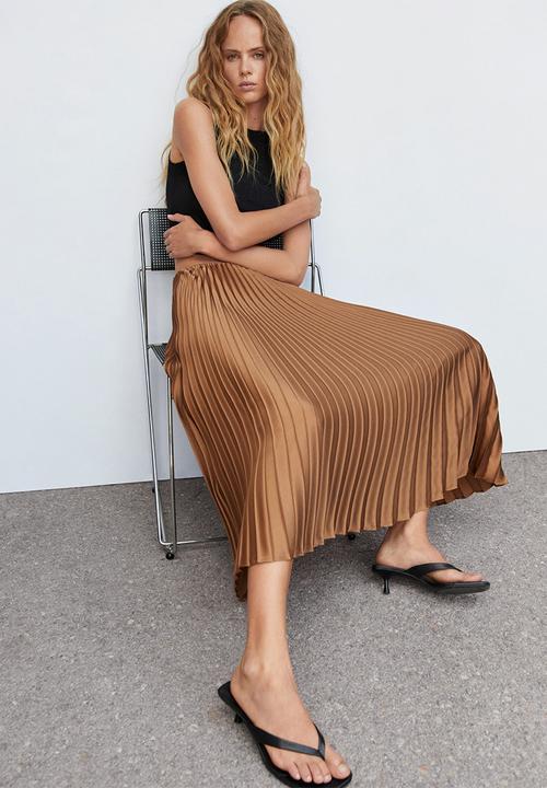 MANGO - Skirt plisado - light/pastel brown