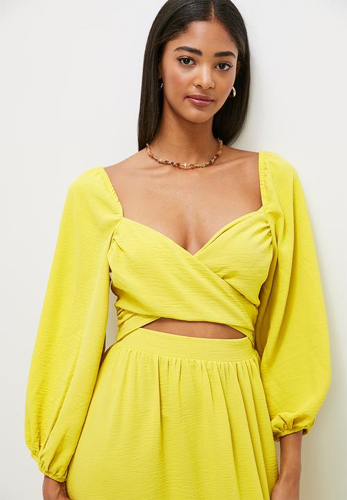 MILLA - Wrap front balloon sleeve midi dress - citron