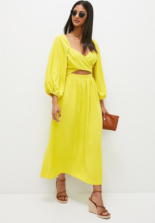 MILLA - Wrap front balloon sleeve midi dress - citron