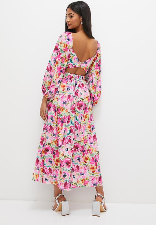 MILLA - wrap front ballon sleeve midi dress - pink 
