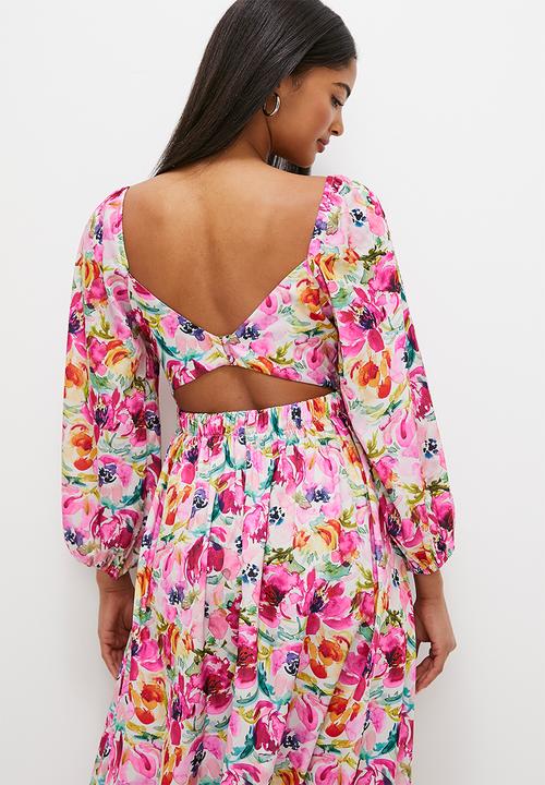MILLA - wrap front ballon sleeve midi dress - pink 