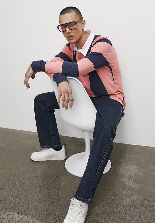 Superbalist - Siya long sleeve rugby stripe tee - blue & coral