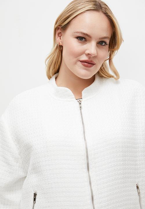 edit - Tweed bomber - white