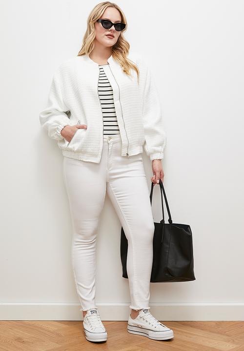 edit - Tweed bomber - white
