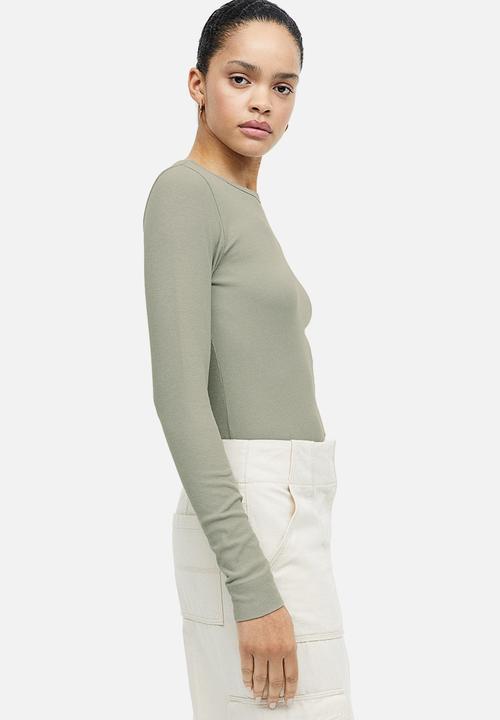 H&M - Ribbed modal-blend top - sage green