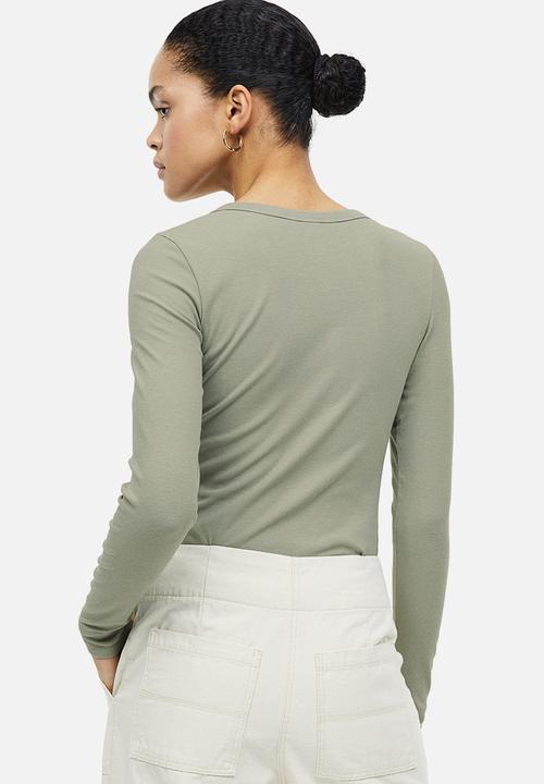 H&M - Ribbed modal-blend top - sage green