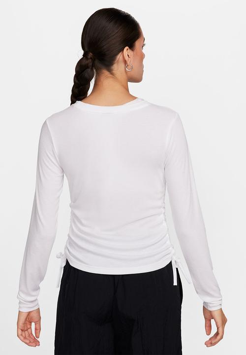 Nike - W Nsw essential rib ls md crop top - white & black