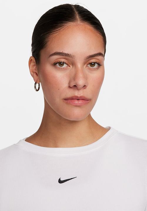 Nike - W Nsw essential rib ls md crop top - white & black