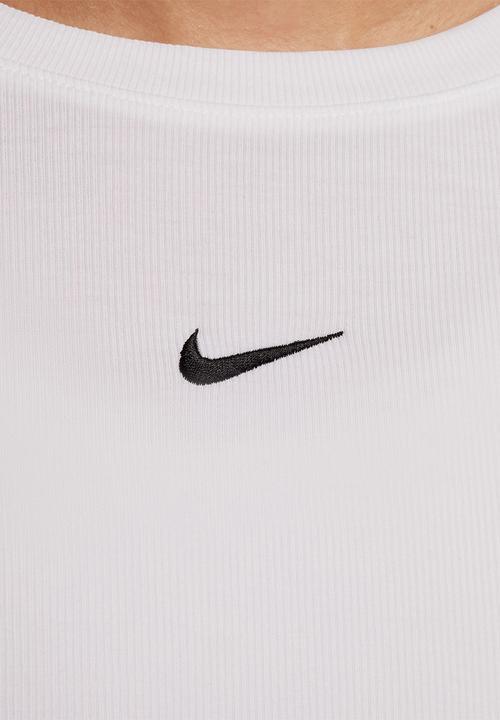 Nike - W Nsw essential rib ls md crop top - white & black