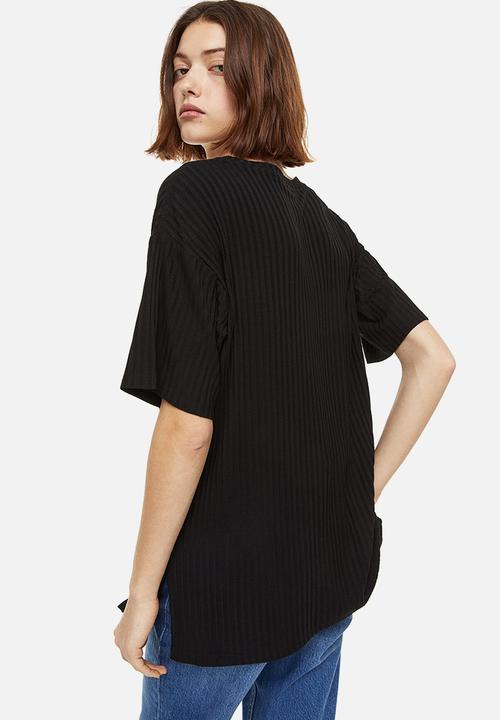 H&M - Ribbed T-shirt - black