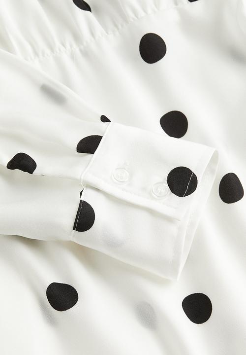 H&M - Satin wrap shirt dress - white spotted 