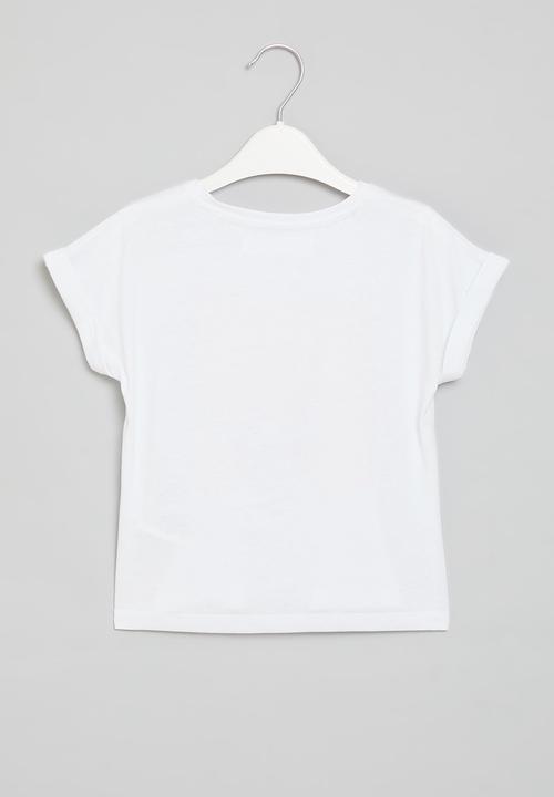 MINOTI - Girls basic hey girl roll sleeve tee - white