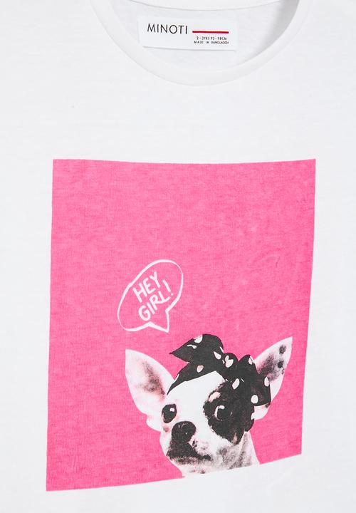 MINOTI - Girls basic hey girl roll sleeve tee - white