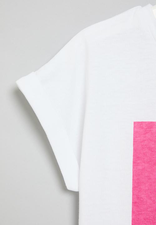 MINOTI - Girls basic hey girl roll sleeve tee - white