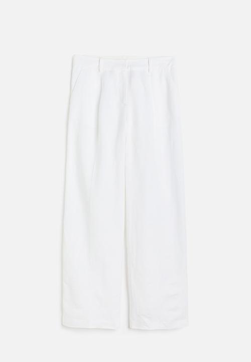 H&M - Wide linen-blend trousers - white
