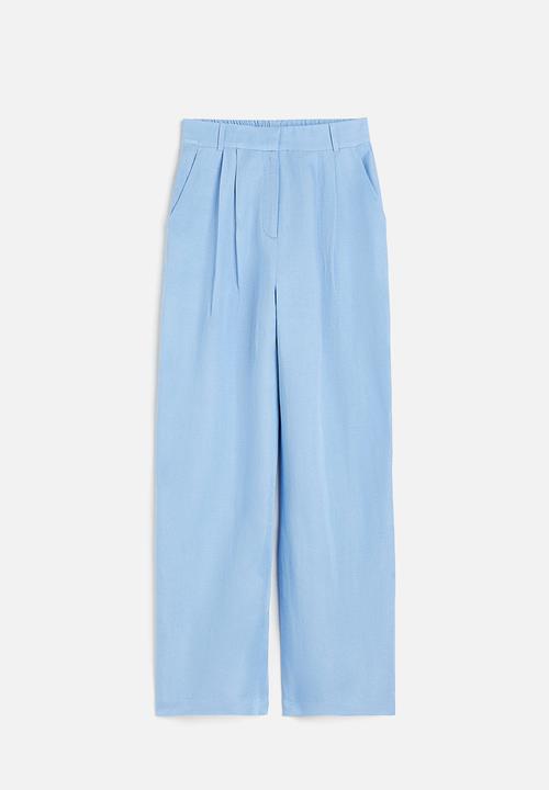 H&M - Wide linen-blend trousers - light blue