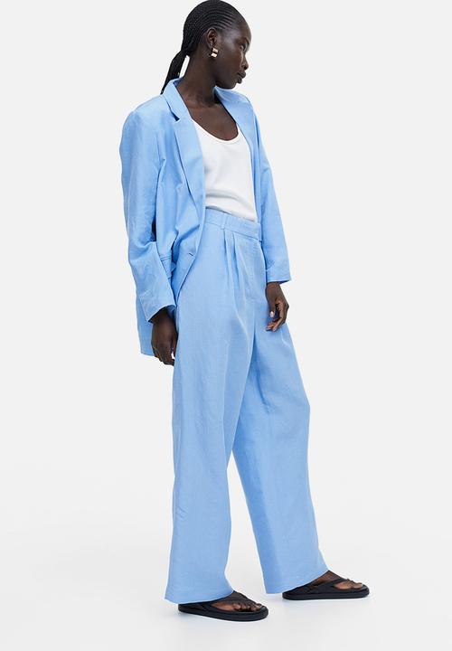 H&M - Wide linen-blend trousers - light blue