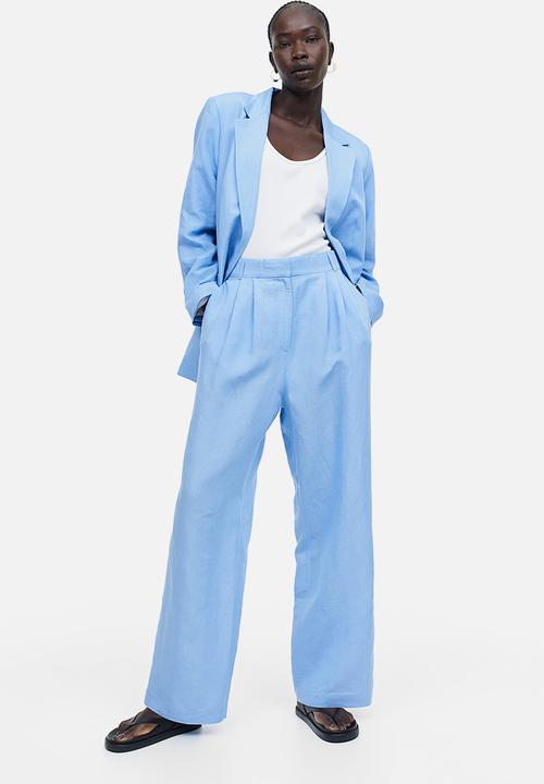H&M - Wide linen-blend trousers - light blue