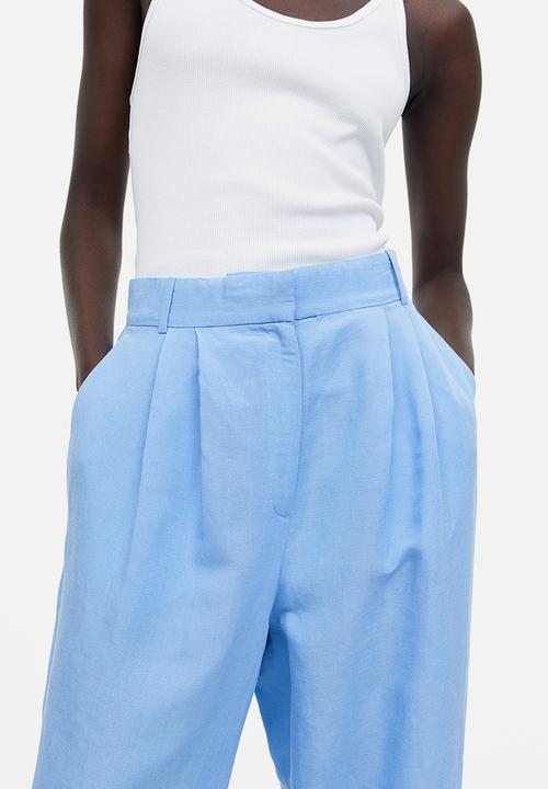 H&M - Wide linen-blend trousers - light blue