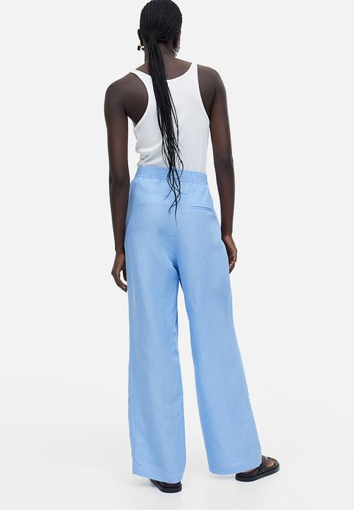 H&M - Wide linen-blend trousers - light blue