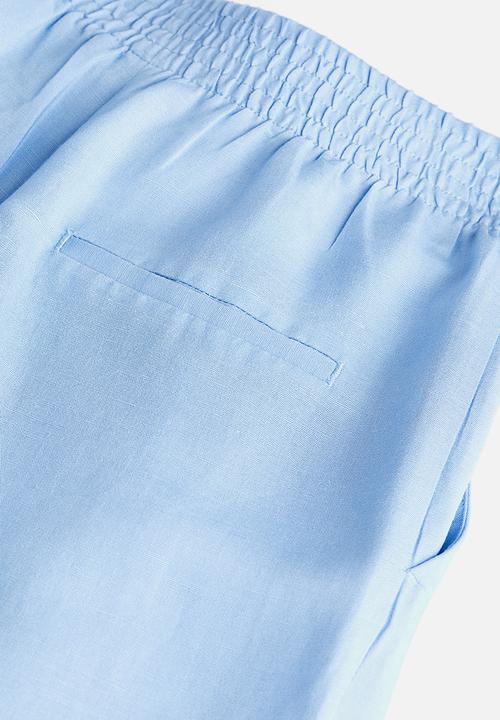 H&M - Wide linen-blend trousers - light blue