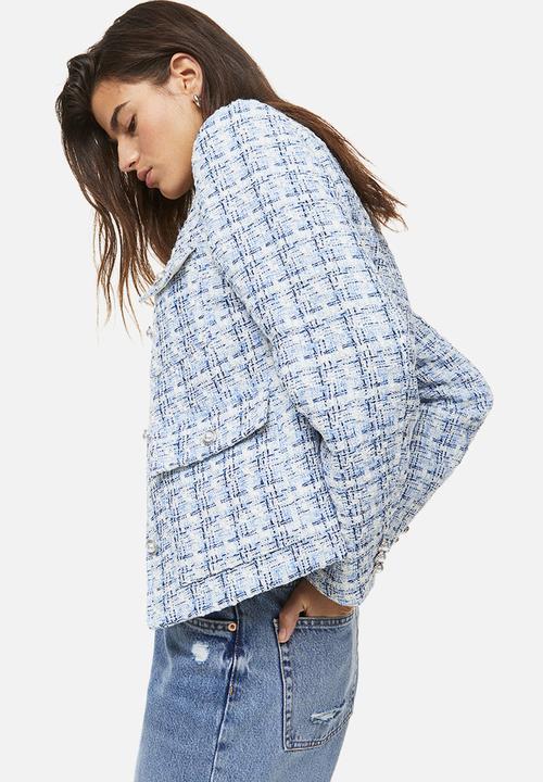H&M - Textured-weave jacket - light blue checked 