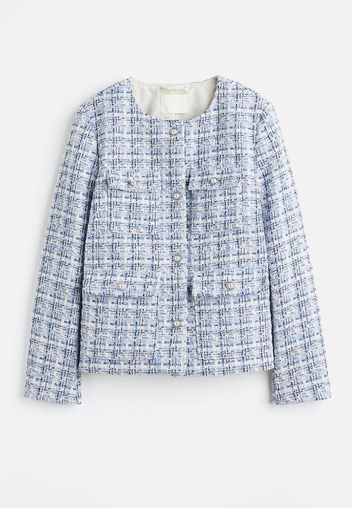 H&M - Textured-weave jacket - light blue checked 