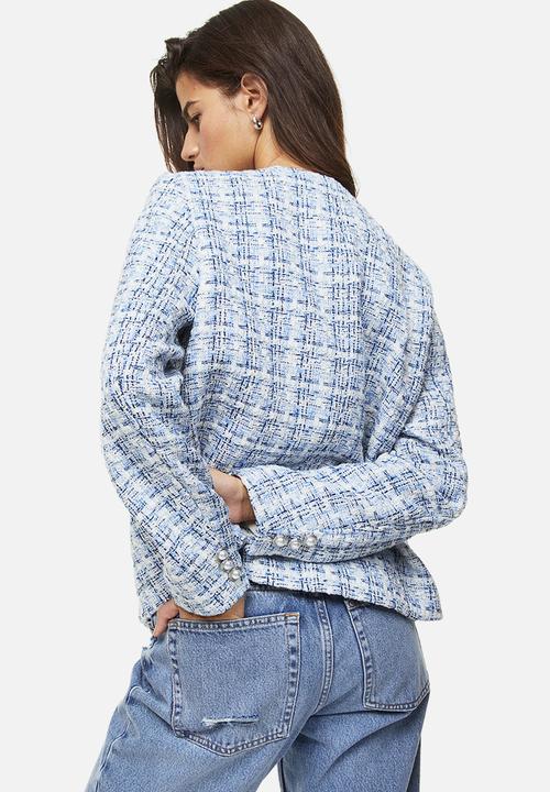 H&M - Textured-weave jacket - light blue checked 