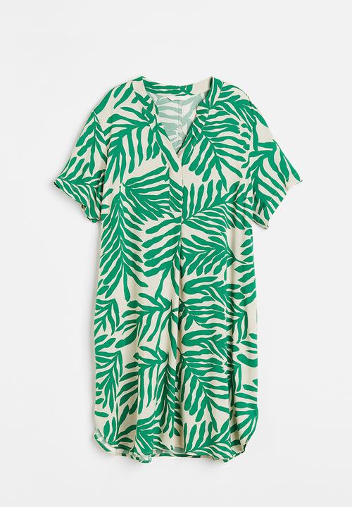 H&M - V-neck tunic - green/leaf-patterned