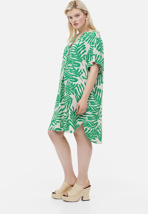 H&M - V-neck tunic - green/leaf-patterned