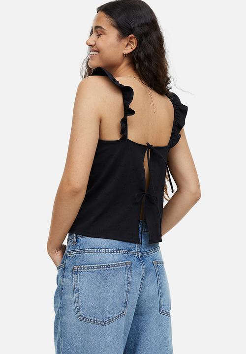 H&M - Tie-detail jersey top - black