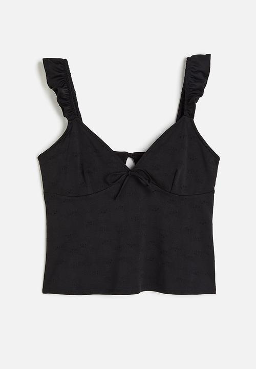 H&M - Tie-detail jersey top - black