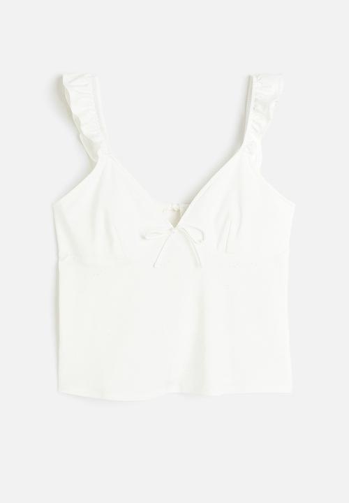 H&M - Tie-detail jersey top - white