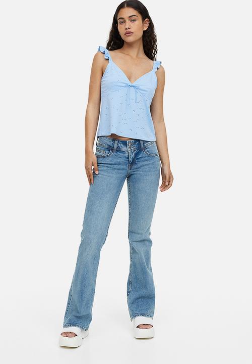 H&M - Tie-detail jersey top - light blue