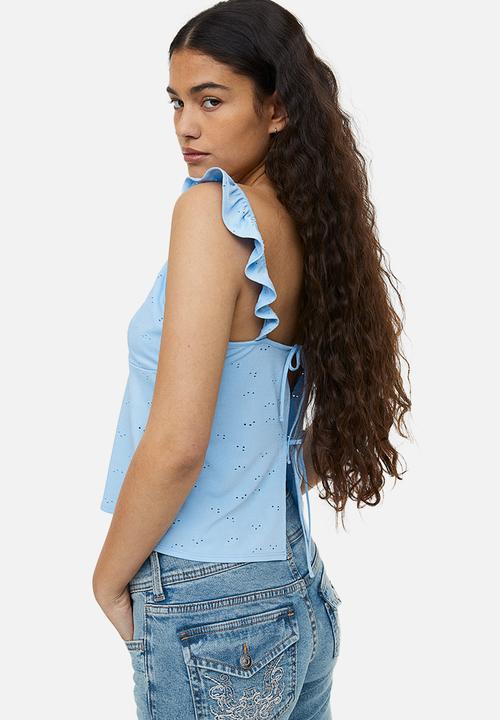 H&M - Tie-detail jersey top - light blue