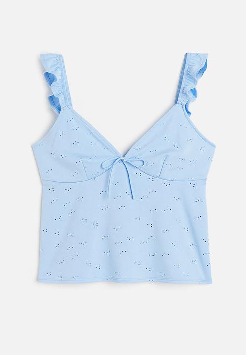 H&M - Tie-detail jersey top - light blue