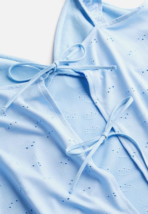 H&M - Tie-detail jersey top - light blue
