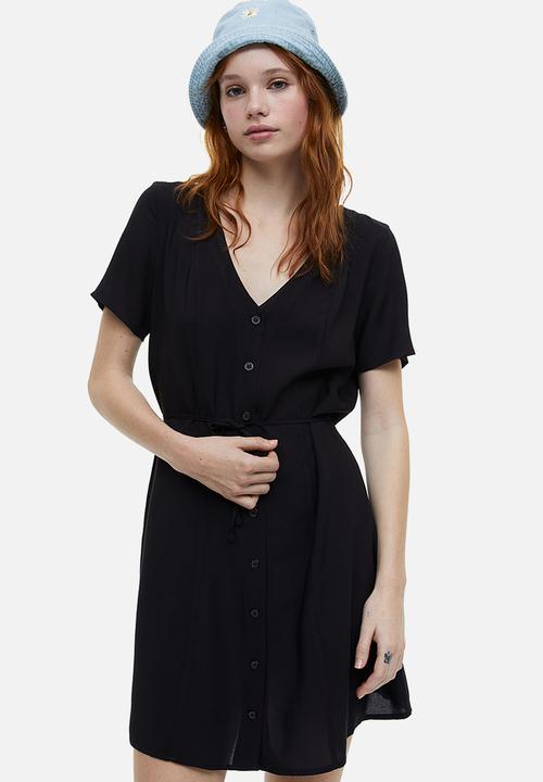 H&M - Tie-detail button-front dress - black