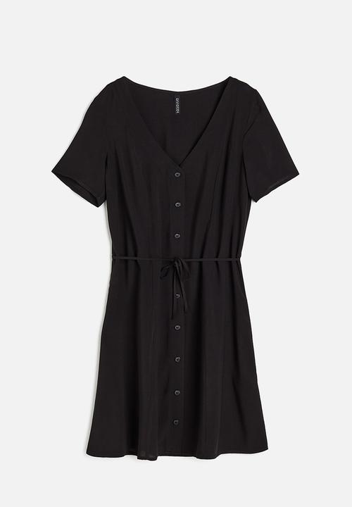 H&M - Tie-detail button-front dress - black