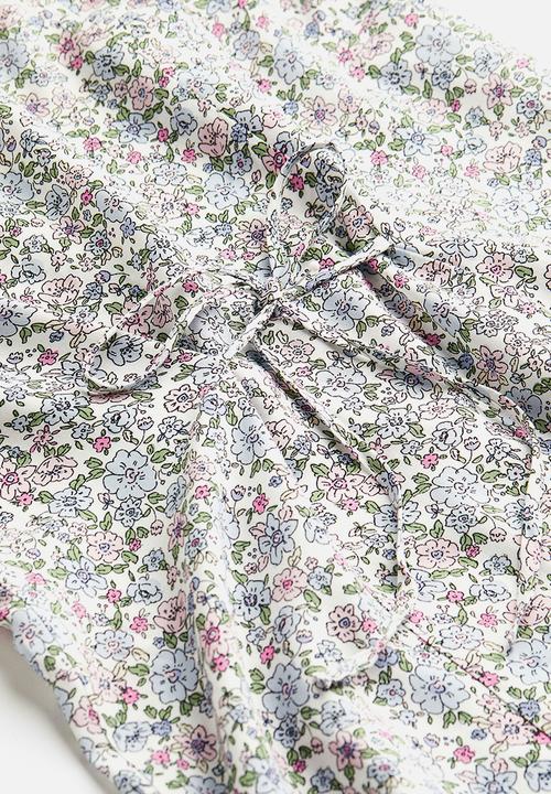H&M - Tie-detail button-front dress - white/small flowers