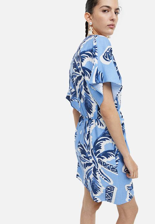 H&M - V-neck dress - light blue/palm trees