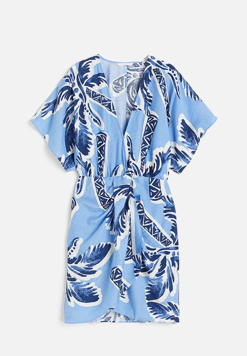 H&M - V-neck dress - light blue/palm trees