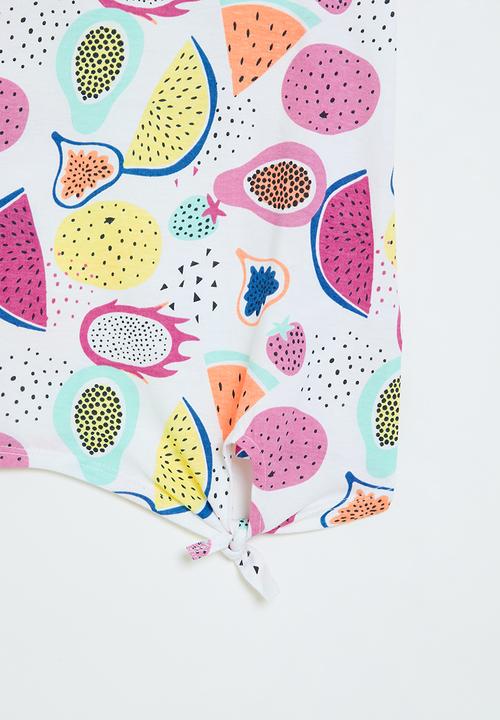 MINOTI - Graphic T-shirt tie front - white