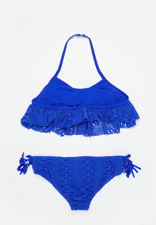 MINOTI - Crochet bikini with tassles - blue