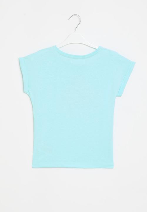 MINOTI - Girls aqua basic melon roll sleeve tee - Aqua