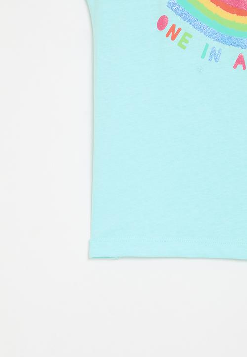 MINOTI - Girls aqua basic melon roll sleeve tee - Aqua