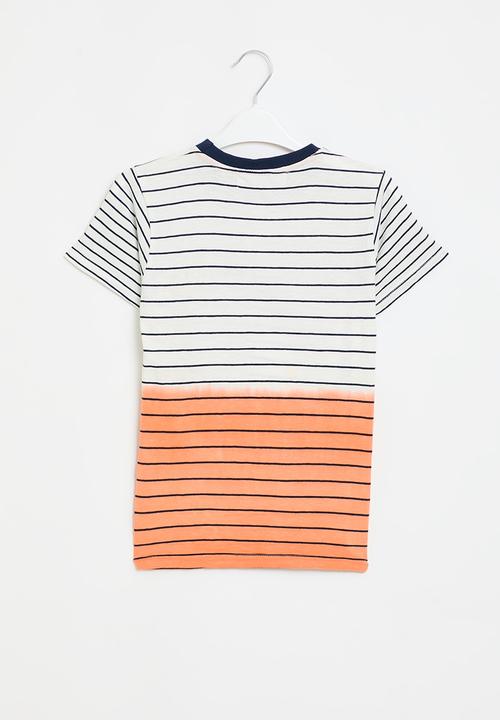 MINOTI - Striped slub dip dye T-shirt - orange & white
